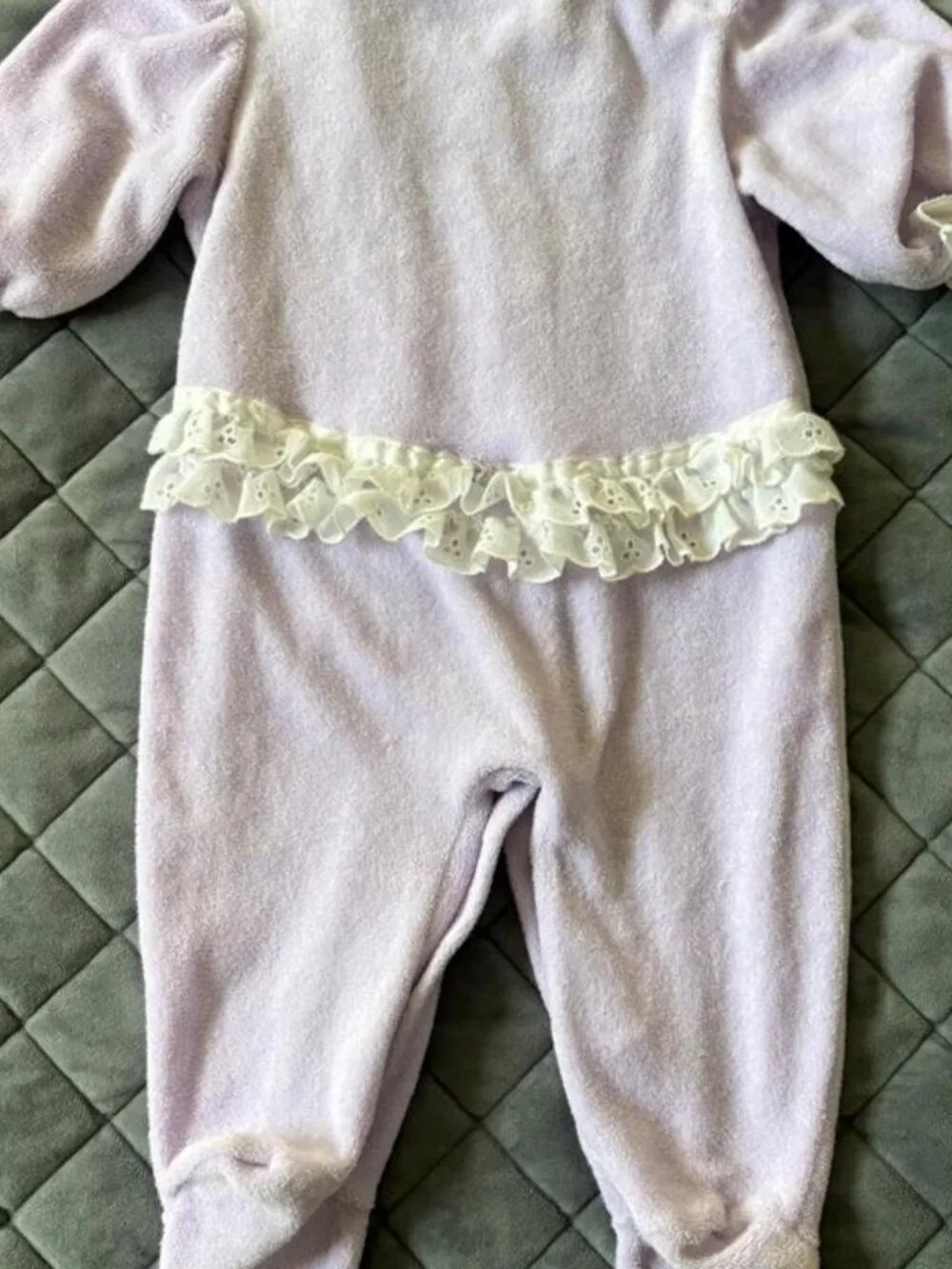 RARE Vintage 80s Carter's Baby Girl Purple Lace Trim Romper 3-6M Made in USA